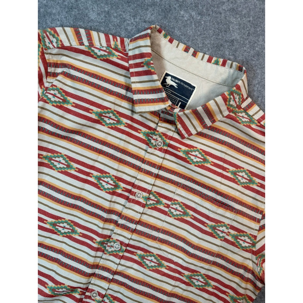 Modern Amusement‎ Mens Large Southwestern Aztec Stripe Canvas Button Down Shirt